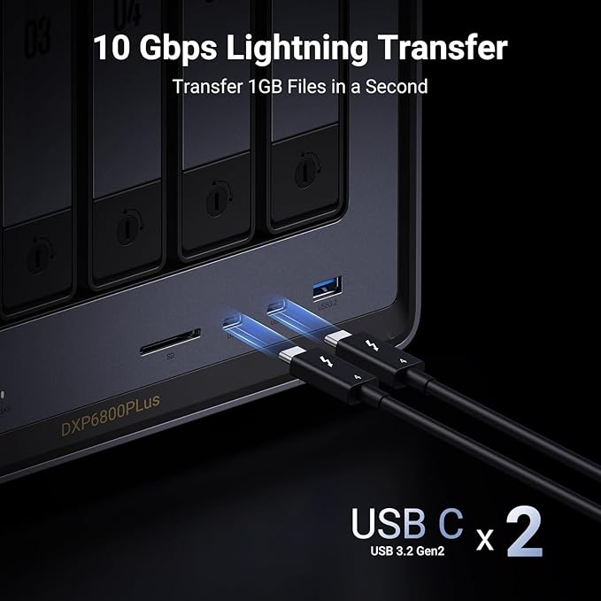 UGREEN NASync DXP6800 Plus 6-Bay Desktop NAS, Intel i3 1215u 6-Core CPU, 8GB DDR5 RAM, 128G SSD, 1X 10GbE and 1X 2.5GbE LAN Port, 2X M.2 NVMe Slots, 4K HDMI, Network Attached Storage (Diskless)