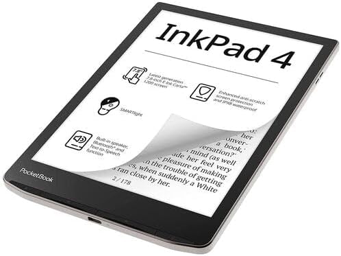 PocketBook InkPad 4 | Eye-Friendly Audio & E-Book Reader | Large 7.8ʺ E-Ink Display | Anti-Scratch Protection | Text-to-Speech Function | Bluetooth® | Built-in Speaker | SMARTlight | IPX8 Waterproof