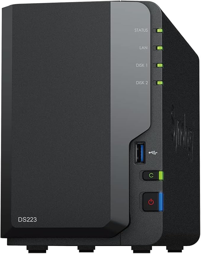 Synology DS223 Diskstation NAS (Realtek RTD1619B Quad-Core 2GB Ram 1xRJ-45 1GbE LAN-Port) 2-Bay with 2X 4TB WD Red Plus (Total 8TB)