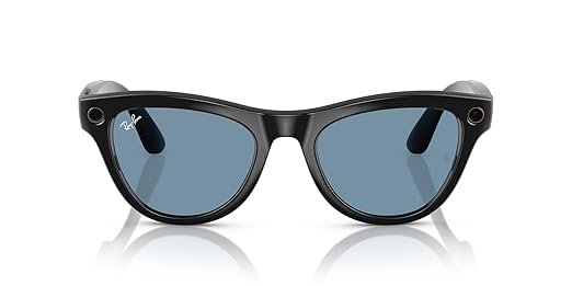 Ray-Ban Meta (Gen 1) Skyler, Shiny Black | Smart AI Glasses for Men, Women — 12 MP Camera, Open-Ear Speakers for Audio, Video Recording, Bluetooth — Transitions® Cerulean Blue — Wearable Technology