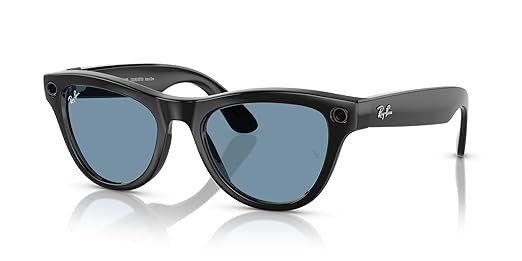 Ray-Ban Meta (Gen 1) Skyler, Shiny Black | Smart AI Glasses for Men, Women — 12 MP Camera, Open-Ear Speakers for Audio, Video Recording, Bluetooth — Transitions® Cerulean Blue — Wearable Technology