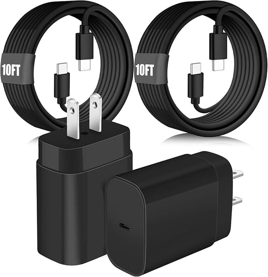 Fast USB C Charger for Samsung,25W Samsung Charger Fast Charging Block,2Pack USB C Android Phone Chargers 10FT Long TypeC Charging Cord for SamsungGalaxy S25 Ultra/S25+/S24+/S23 FE/S22/S21/S20/A54/A16