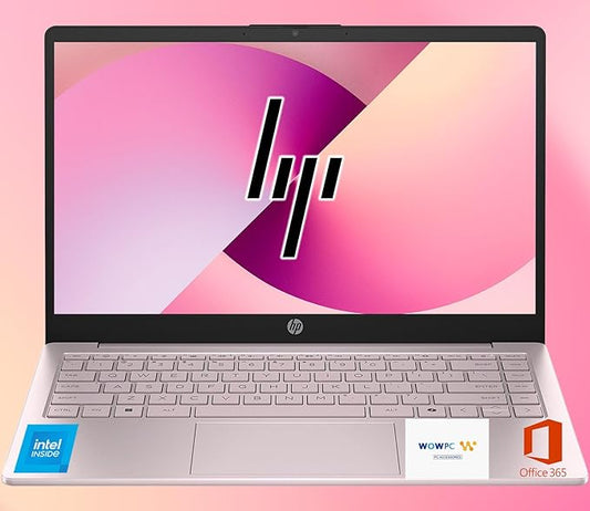 HP 14 Ultrabook, Intel CPU, 32GB RAM, 1.6TB Storage (128GB OnBoard w/ 512GB Portable Drive + 1TB OneDrive), Up to 12 hrs Battery Life, Windows 11 Home, Tranquil Pink, w/WOWPC 3-in-1 Bundle