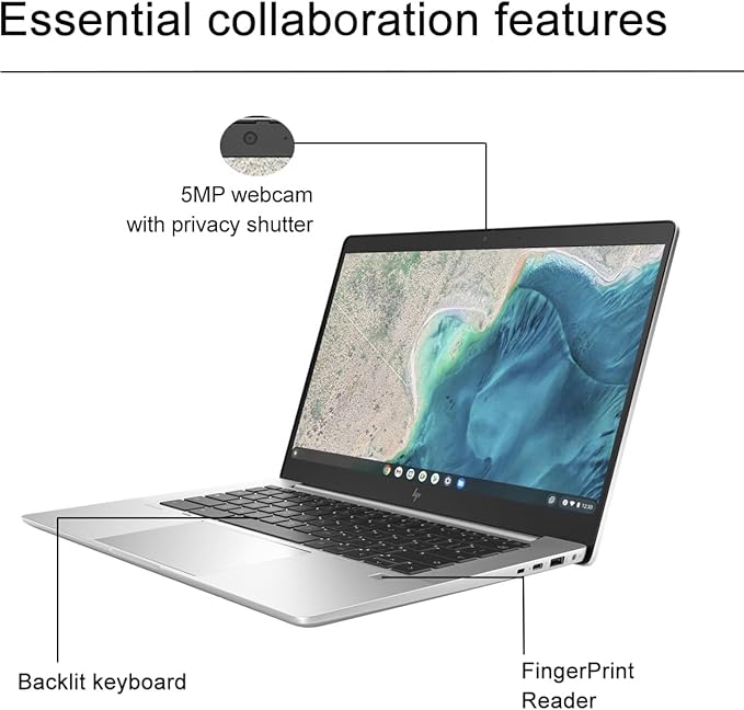 HP Elite C640 G3 Chromebook Plus Enterprise 14 Laptop (14" FHD, Intel i5-1245U vPro, 8GB RAM, 512GB SSD, 10-Core (>i7-1165G7)) for Business, College, Backlit, Fingerprint, 2x Thunderbolt 4, Chrome OS