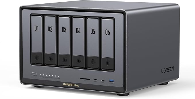 UGREEN NASync DXP6800 Plus 6-Bay Desktop NAS, Intel i3 1215u 6-Core CPU, 8GB DDR5 RAM, 128G SSD, 1X 10GbE and 1X 2.5GbE LAN Port, 2X M.2 NVMe Slots, 4K HDMI, Network Attached Storage (Diskless)