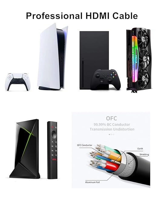 10K 8K 4K HDMI Cable 48Gbps 10 FT, Certified Ultra High Speed HDMI® Cable 4K 240Hz 144Hz 120Hz 8K60Hz 0.01ms HDR10+ eARC HDCP2.3 Netflix Roku TV PC Monitor Projector PS5 Xbox