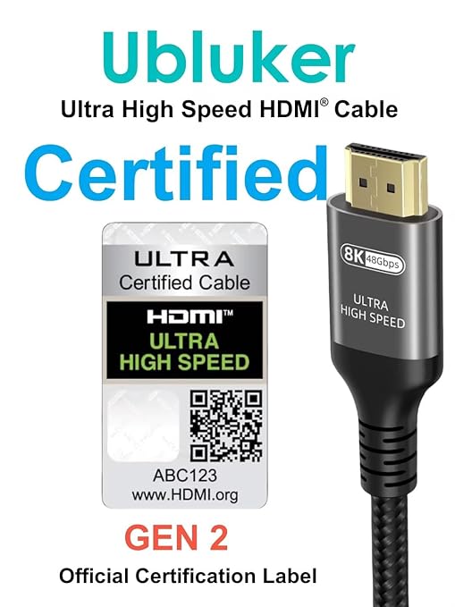 10K 8K 4K HDMI Cable 48Gbps 3.3 FT, Certified Ultra High Speed HDMI® Cable 4K 240Hz 144Hz 120Hz 8K60Hz 0.01ms HDR10+ eARC HDCP2.3 Netflix Roku TV PC Monitor Projector PS5 Xbox