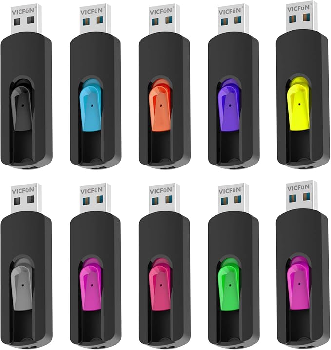 10 Pack 32GB USB Flash Drives USB 2.0 Flash Drive Slide Retractable USB Memory Stick 32GB, Multi-Color Pack