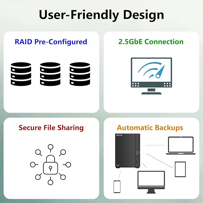 BUFFALO LinkStation 720 4TB 2-Bay Home Office Private Cloud Data Storage with Hard Drives Included/Computer Network Attached Storage/NAS Storage/Network Storage/Media Server/File Server