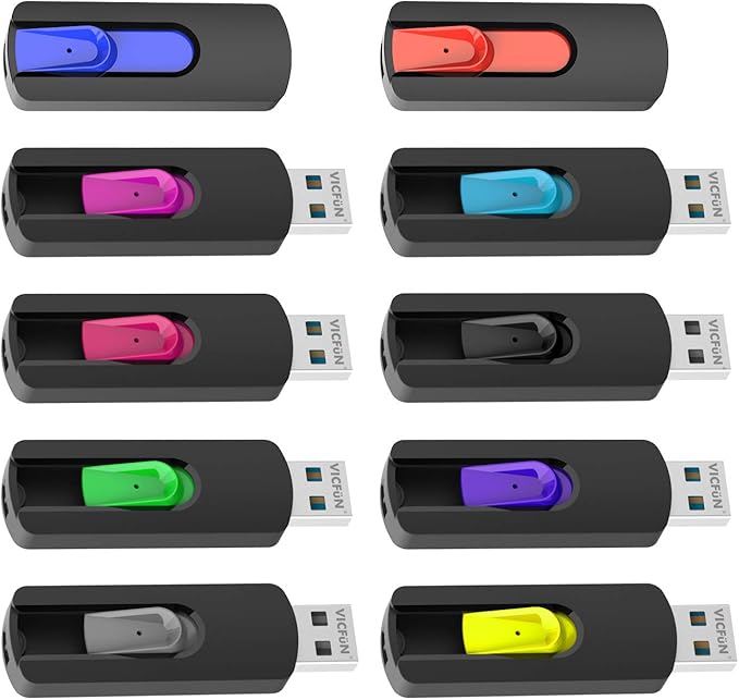 10 Pack 128MB USB Flash Drives USB 2.0 Flash Drive Slide Retractable USB Memory Stick 128MB, Multi-Color Pack