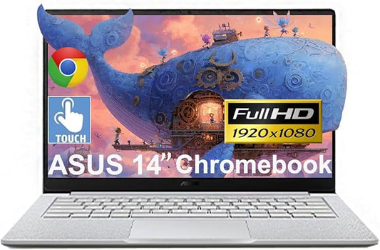 ASUS 14" FHD Touchscreen Students Chromebook, Intel Celeron N4500 (> i3-1115G4), 8GB RAM, 2TB Cloud Storage, 160GB Storage (128GB eMMC + 32GB SD Card),Anti-Glare, Chrome OS,with 5ave 6-in-1 Kit