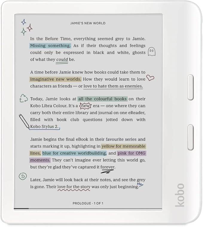Kobo Libra Colour | eReader | 7” Glare-Free Colour E Ink Kaleido™ 3 Display | Dark Mode Option | Audiobooks | Waterproof | White