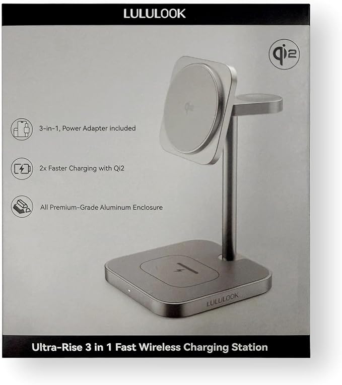 [Qi2 Certified ] LULULOOK 3 in 1 Charging Station with MagSafe, 15W QI2 Wireless Charger Stand Magnetic Charger for iPhone 17/16/15/14/13/12 Series, AirPods Pro/3/4, Apple Watch with 30W PD Adapter