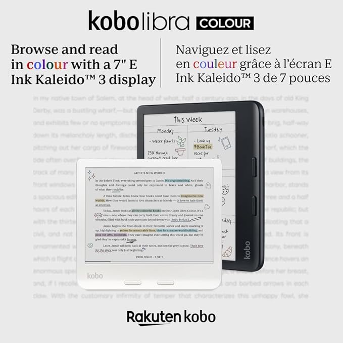 Kobo Libra Colour | eReader | 7” Glare-Free Colour E Ink Kaleido™ 3 Display | Dark Mode Option | Audiobooks | Waterproof | White