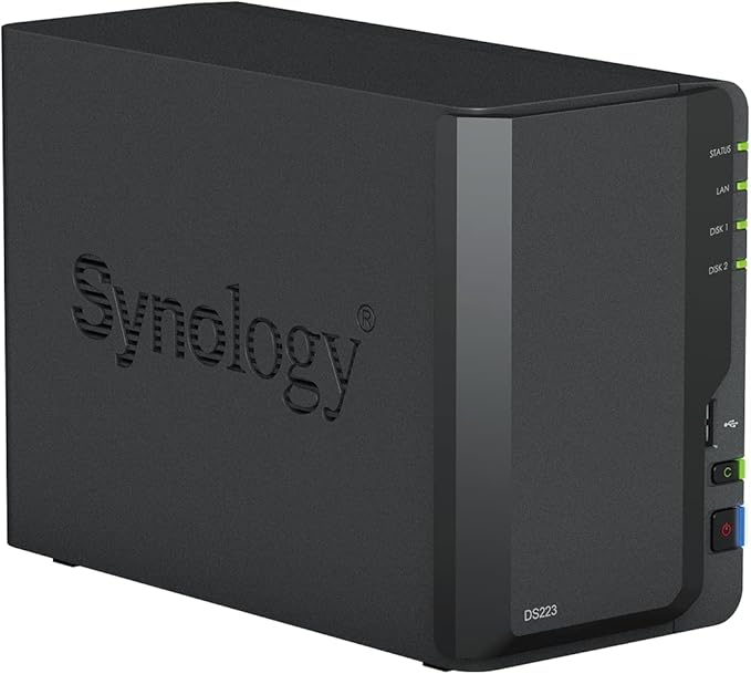 Synology DS223 Diskstation NAS (Realtek RTD1619B Quad-Core 2GB Ram 1xRJ-45 1GbE LAN-Port) 2-Bay with 2X 4TB WD Red Plus (Total 8TB)