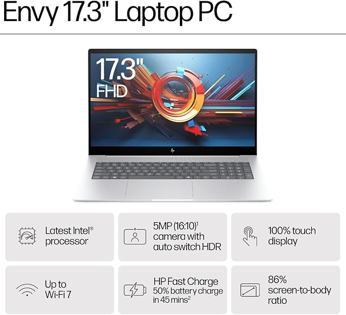 HP Envy AI Powered Laptop 17.3" Touchscreen IPS FHD Display (Intel Ultra 7-155H, 16GB DDR5, 1TB PCIe SSD, Intel Arc, Backlit KB, Thunderbolt 4, WiFi 6E, Webcam, Win 11 Pro) w/DKZ USB Port Expander
