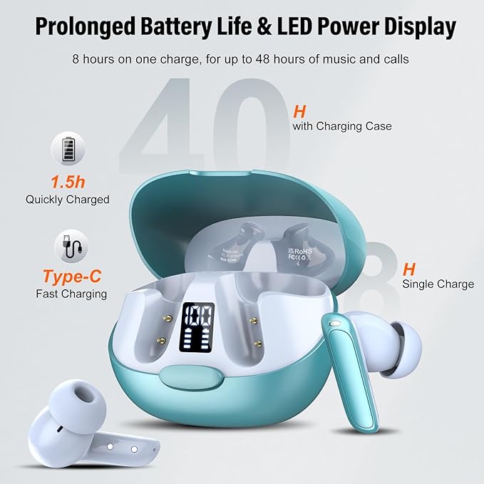 AI Language Translation Earbuds, 3-in-1 Translator Earbuds Real Time with 7 Translation Modes, with Audio and Video Call, 164 Language Bluetooth 5.3 Headphones Translating Device, Light Blue