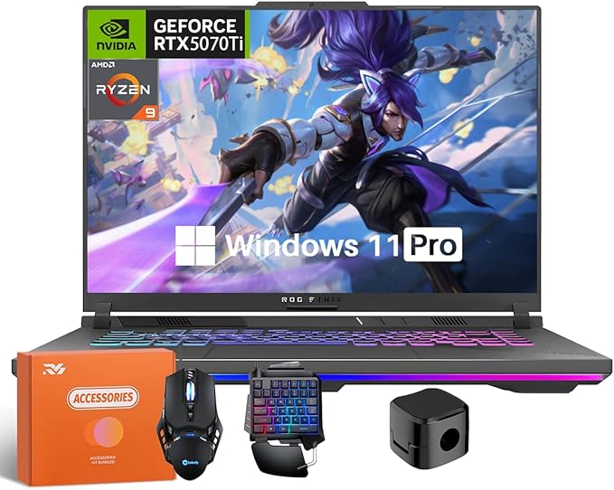 ASUS ROG Strix G16 Gaming Laptop, GeForce RTX 5070 Ti 12GB GDDR7, AMD Ryzen 9 8940HX Processor(Up to 5.3 GHz), 16" LED 165Hz WQXGA, 64 GB DDR5 RAM, 4 TB SSD, Backlit KB, Windows 11 Pro,w/Accessories