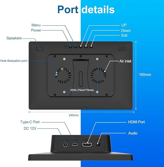 10.1 Inch Touchscreen for Raspberry Pi,5-Point 1920 * 1200 IPS touchscreen Portable Monitor with HDMI Interface Dual-Speaker for Raspberry Pi 5/4B/3B+/3B/B+ Jetson Nano Win11/10/8/7(10.1'' 1920*1200)