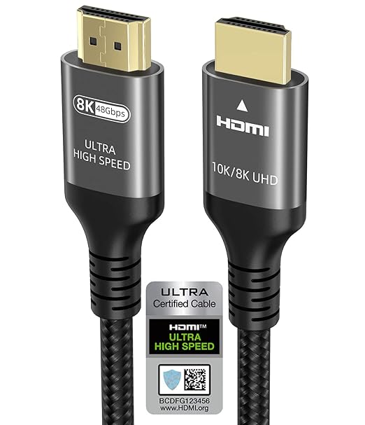 10K 8K 4K HDMI Cable 48Gbps 1.5 FT, Certified Ultra High Speed HDMI® Cable 4K 240Hz 144Hz 120Hz 8K60Hz 0.01ms HDR10+ eARC HDCP2.3 Netflix Roku TV PC Monitor Projector PS5 Xbox