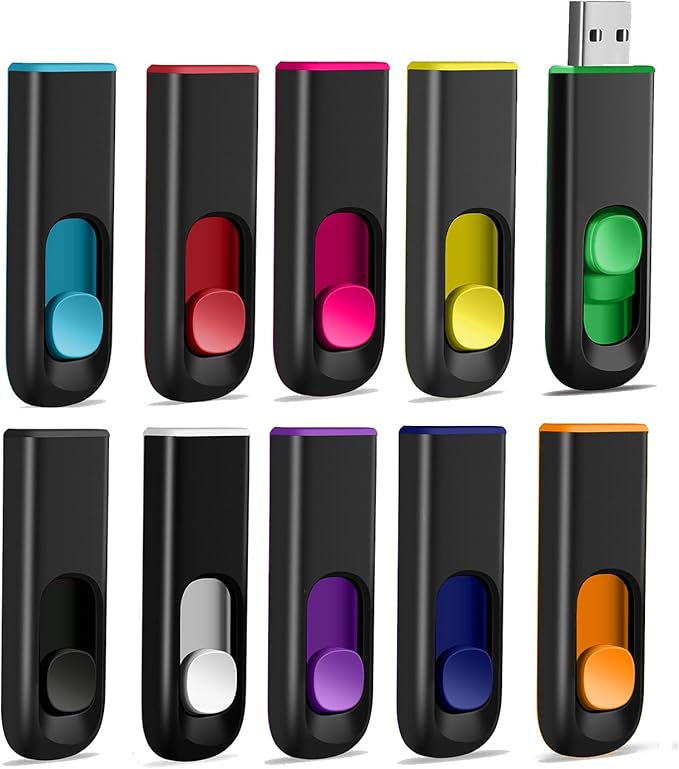 10 Pack 32GB USB Flash Drive, USB 2.0 Memory Stick Thumb Drive Pen Drives Jump Drive for Data Storage Multiple Color