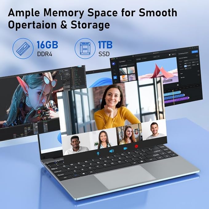 Laptop Computer, N5095 Gaming Laptop(up to 2.9Ghz), 14 Inch FHD Display(1920 x 1080), 16GB RAM 1TB SSD, Supports 180 Angle Opening, Bluetooth, Win 11 Pro.