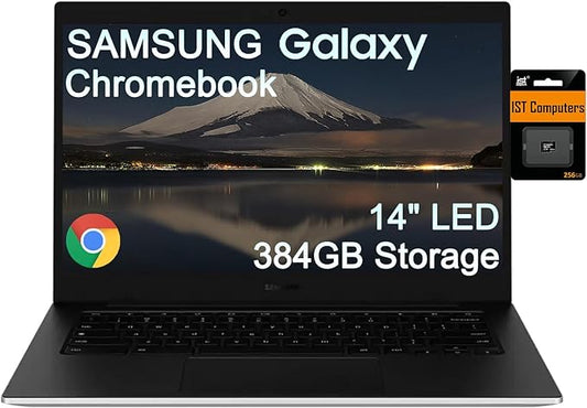 SAMSUNG Galaxy Chromebook Go Laptop (14" LED, Intel Celeron N4500, 384GB Storage (128GB eMMC+256GB SD Card)) For Home & Student, 12-Hr Long Battery, Spill-Resistant, Webcam, Wi-Fi 6, Chrome OS, Silver