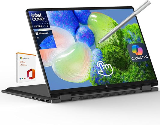HP OmniBook X Flip 16 2-in-1 Laptop: 16" FHD+ Touchscreen, Intel Core Ultra 7, 16GB RAM, 51GB SSD, w/Pen & Lifetime Office - Copilot+ AI PC, Windows 11 Pro