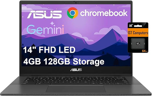 ASUS Chromebook CM14 Laptop (14" FHD LED Anti-glare, MediaTek Kompanio 520, 128GB Storage (64GB eMMC + 64GB SD Card)), Home & Student, Ruggedized, 15-Hr Long Battery Life, Webcam, Wi-Fi 6, Chrome OS