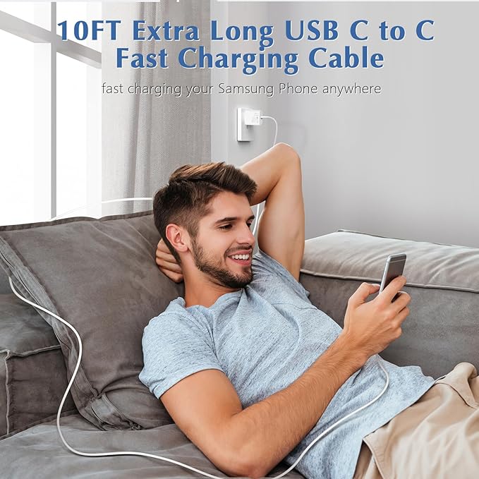 Fast USB C Charger for Samsung,45W Samsung Charger Fast Charging Block,2Pack USB C Android Phone Chargers 10FT Long TypeC Charging Cord for SamsungGalaxy S25 Ultra/S25+/S24 FE/S24+/S23/S22 FE/S21/S20+