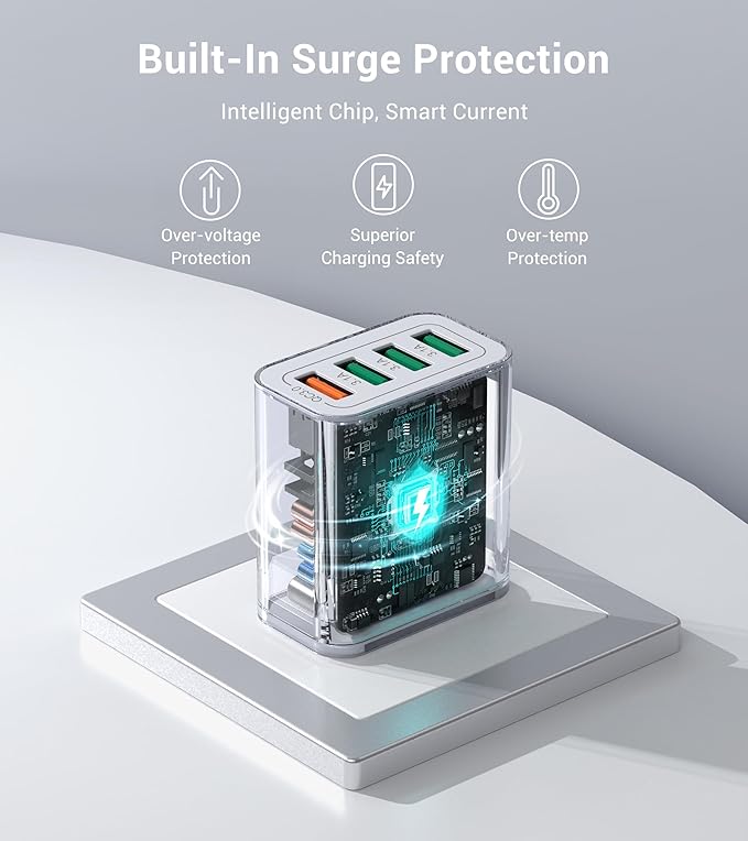 40W USB Wall Charger Block, 2-Pack 4-Port USB A Fast Charging Brick Dual QC Wall Plug Adapter Compatible for iPhone 17/16/15/14/13/12/11 Pro Max Plus,iPad,Galaxy