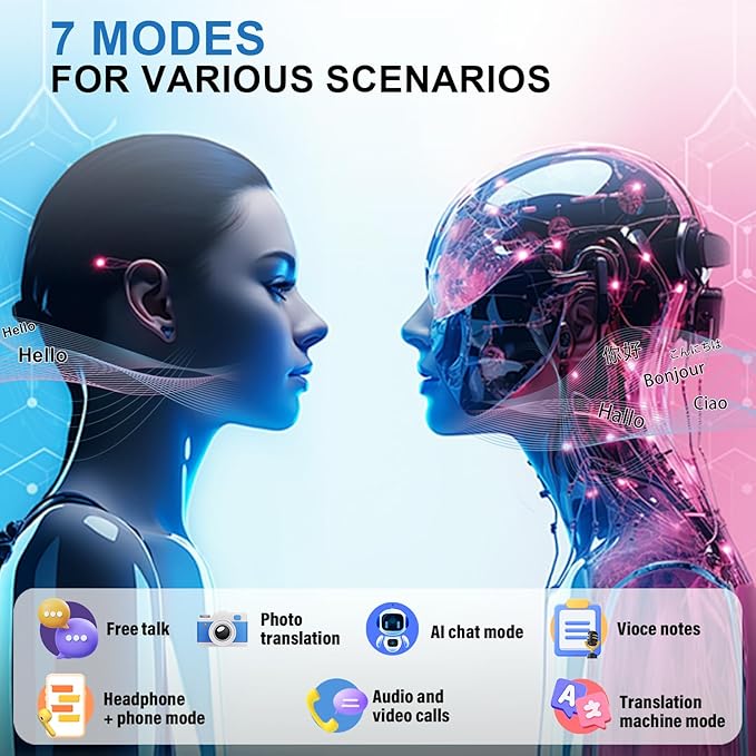 Language Translator Earbuds Real Time, AI Translation Earbuds Real Time with 164 Languages & 5 Modes, 3-in-1 Bluetooth 5.4 Translator Device, 42H Translatior Headphones Business, Learning Black