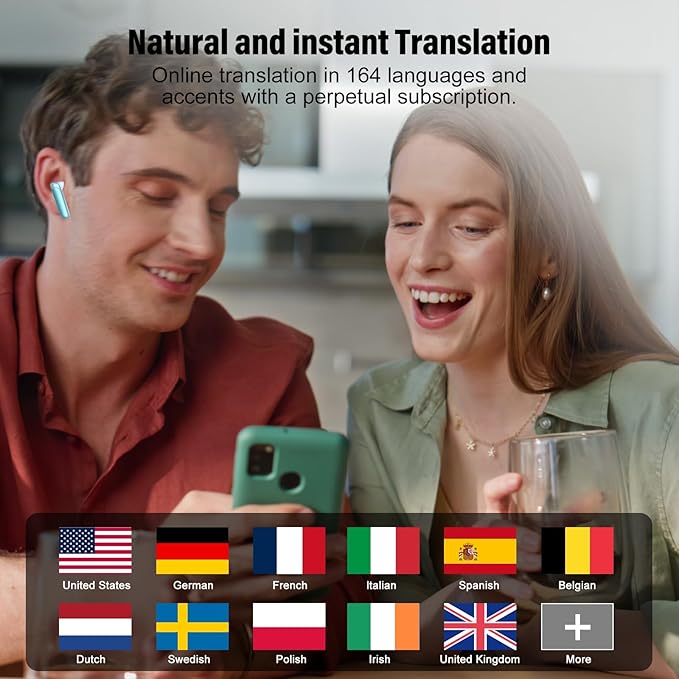 AI Language Translation Earbuds, 3-in-1 Translator Earbuds Real Time with 7 Translation Modes, with Audio and Video Call, 164 Language Bluetooth 5.3 Headphones Translating Device, Light Blue