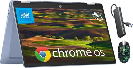 HP 14 inch x360 FHD Touchscreen Laptop, Ultral Light Business Laptops, Intel Processor N100, 4GB RAM,320GB Storage(64GB eMMC+256GB Micro SD), Intel UHD Graphics, Chromebook Laptop - Sky Blue