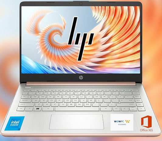 HP 14 Ultrabook, Intel CPU, 8GB RAM, 1.6TB Storage (128GB OnBoard w/ 512GB Portable Drive + 1TB OneDrive), Up to 12 hrs Battery Life, Windows 11 Home, Rose Gold, w/WOWPC 3-in-1 Bundle