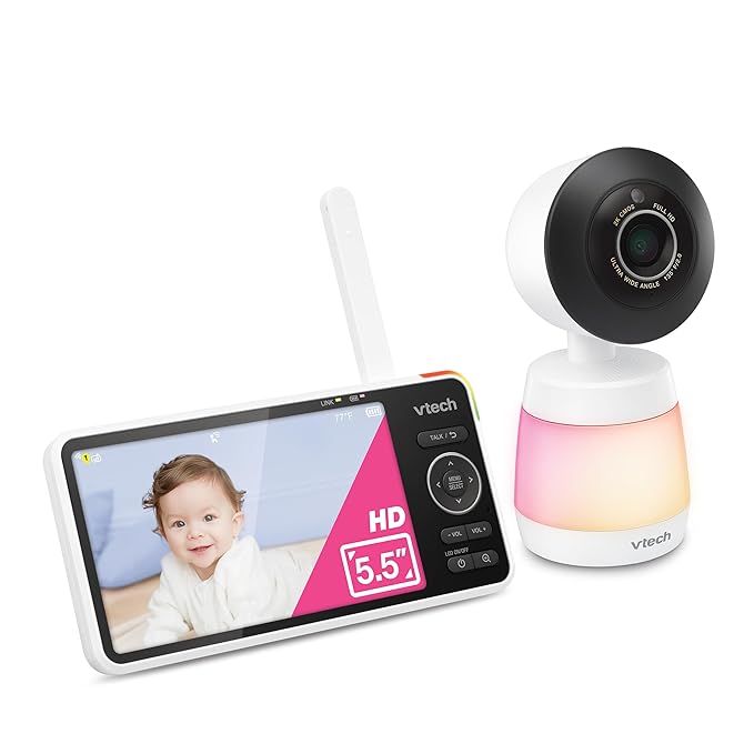 VTech Smart WiFi Baby Monitor, 2K CMOS Sensor Camera, 5.5-inch HD IPS Screen, Clear Infrared Night Vision, Pan-Tilt, 24x Zoom, 2-Way Talk, Multi-Color Night Light, Soothing, Free App: Smart HD Plus