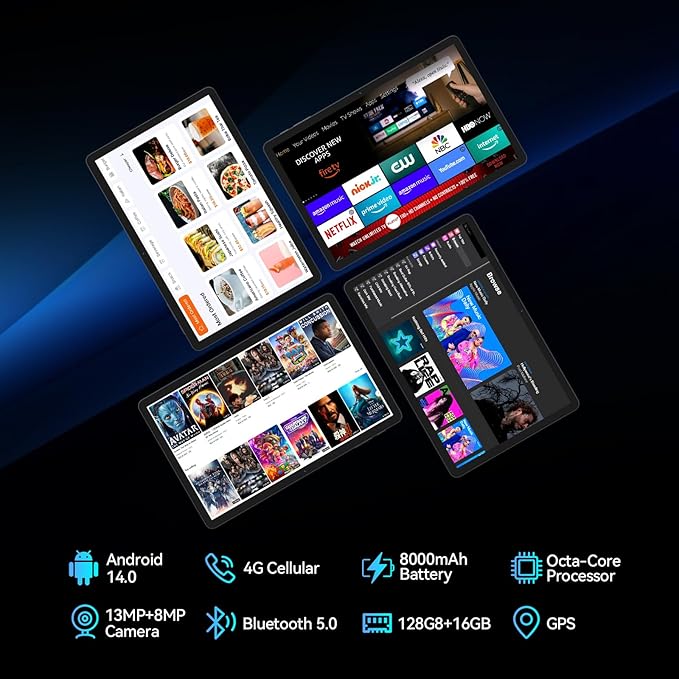 Android 14 Tablet 2025 Latest 11 Inch Tablets, 128GB+16(8+8 Expand)GB/512GB Expandable, Dual 4G Cellular with Octa-Core Processor, 2 in 1 Tablet with Keyboard, 21MP Camera/8000mAh Battery/GPS/5G WiFi