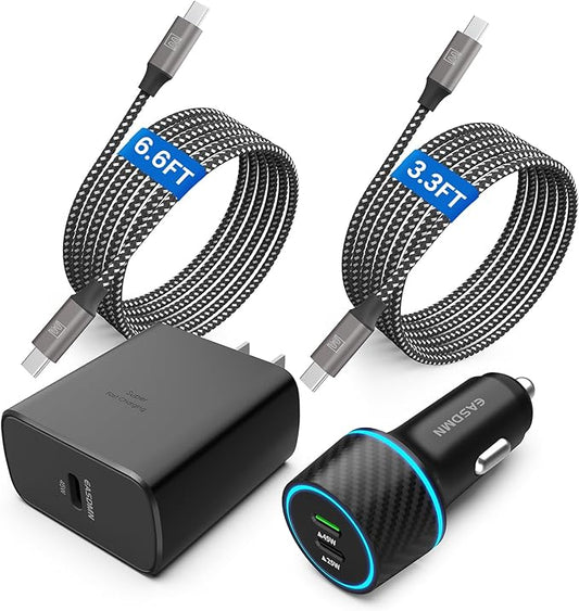 45W USB-C Charger, 2-Pack 45 Watt Super Fast Charger Type C PPS Wall/Car Charger for Galaxy S24 Ultra/S24+/S23 Ultra/S23+/S23/S22 Ultra/Note 10+, Tab S9 (6.6FT+3.3FT 5A Type C Cable)