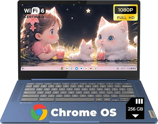 Lenovo IdeaPad Slim 3 Chromebook - w/256GB Micro SD Card, 14'' Full HD Display, 8-Core MediaTek Kompanio 520 CPU, Wi-Fi 6, 720p Webcam, Chrome OS, Abyss Blue(4GB RAM | 64GB eMMC)