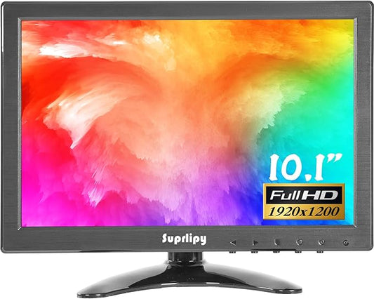 10 inch FHD Small IPS Monitor LCD Display Screen 1920x1200 60Hz 16:10 with BNC VGA AV Input Built-in Lounspeakers for CCTV Security Camera DVR PC STB Game Console