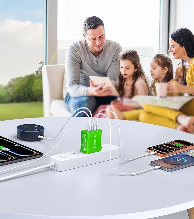 2 Pack 60W USB C Fast Charger Block,5-Port Type C Wall Charger Brick,2 USB A & 3 USB C PD3.0 Power Adapter Multiport Charging Plug Box for iPhone 13/14/15/16/17,Pad Mini/Pro, Cellphones(Green)