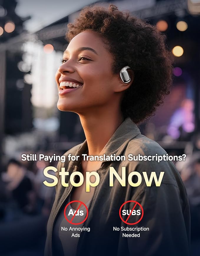 AI Translation Earbuds Real Time Interpretation– 144 Language Translator Device No Subscription, Pocket-Sized Wireless Bluetooth Translator Headphones for International Conferences, Trade Show& Travel