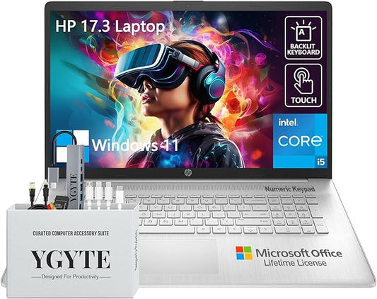 HP 17.3 Touchscreen Laptop Computer, 17 inch Laptop Touch Screen HD+, Intel Core i5 (10-Cores), Windows 11 Lifetime Office, Backlit Keyboard, 10-Key Number Pad, Fingerprint | 32GB RAM 1TB SSD