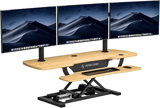 VERSADESK 48 Inch Extra Wide Electric Standing Desk Converter, PowerPro™ Height Adjustable Sit to Stand Desk Riser with Keyboard Tray, Built-in USB Charging Port, Hold 80 lbs, Maple