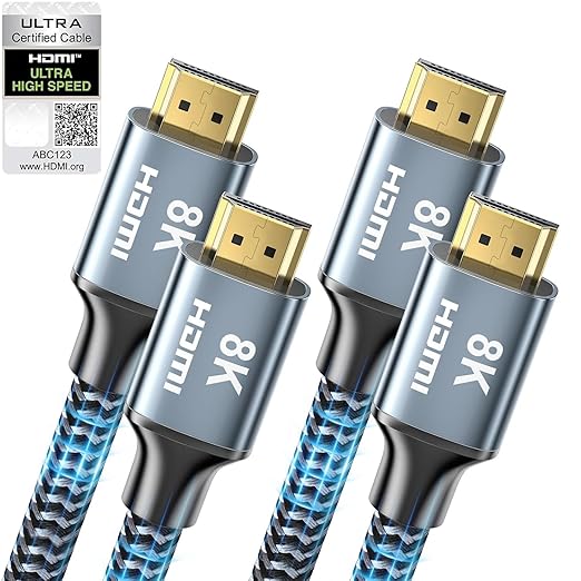 8K HDMI Cable 6 ft 2Pack, 48Gbps High Speed HDMI 2.1 Cable, Braided HDMI Cable 2.1 8K 60Hz 4K 120Hz Support for HDR eARC HDCP 2.2/2.3, HDMI Cord Compatible with HDTV, Laptop, Monitor, PC