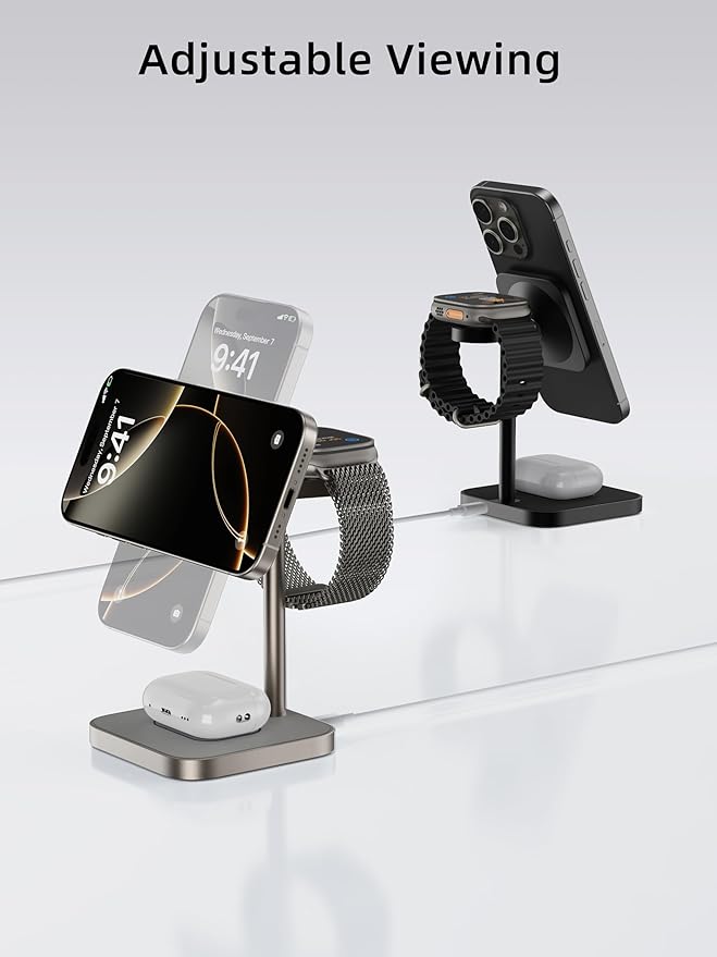 [Qi2 Certified ] LULULOOK 3 in 1 Charging Station with MagSafe, 15W QI2 Wireless Charger Stand Magnetic Charger for iPhone 17/16/15/14/13/12 Series, AirPods Pro/3/4, Apple Watch with 30W PD Adapter