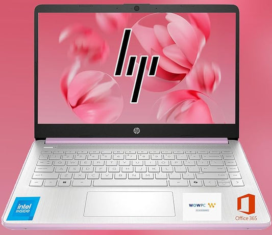 HP 14 Ultrabook, Intel CPU, 4GB RAM, 1.6TB Storage (128GB OnBoard w/ 512GB Portable Drive + 1TB OneDrive), Up to 12 hrs Battery Life, Windows 11 Home, Honey Lavender, w/WOWPC 3-in-1 Bundle