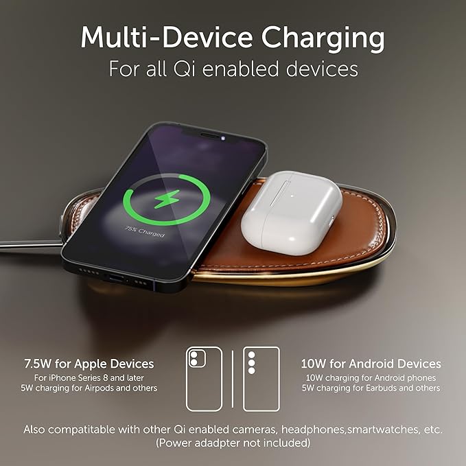 Lunar Artefacts Wireless Charger Lunar Dawn Orange Leather Chrome Magnetic Charging Pad