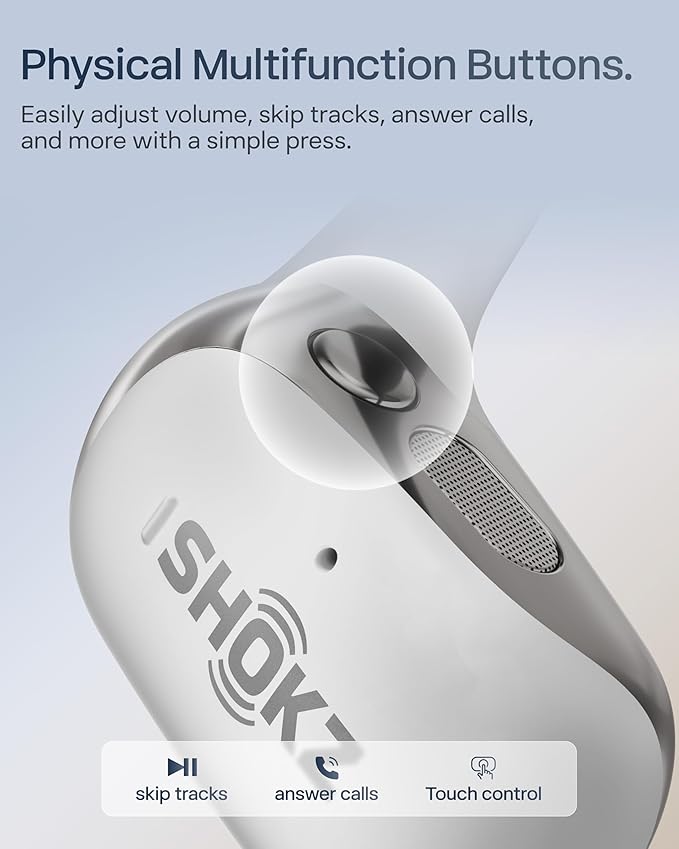 SHOKZ New OpenFit 2+ Open-Ear Headphones, Dolby Audio Enabled, Comfortable Earbuds with Soft Ear Hooks, 48H Playtime, IP55 Water-Resistant, USB-C Fast Charging, Wireless Charging, Carrying Bag, Grey