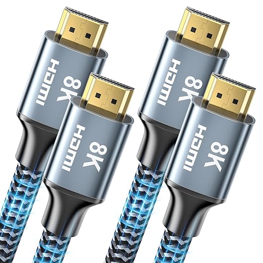 8K HDMI Cable 8 ft 2Pack, 48Gbps High Speed HDMI 2.1 Cable, Braided HDMI Cable 2.1 8K 60Hz 4K 120Hz Support for HDR eARC HDCP 2.2/2.3, HDMI Cord Compatible with HDTV, Laptop, Monitor, PC